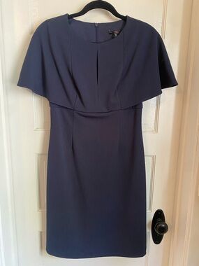 Trina Turk Navy Cape-Overlay Dress
